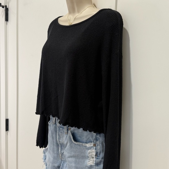 Project Social T Black Bell Sleeve Sweater XS Oversized Lettuce Trim Whimsigoth - Picture 4 of 9